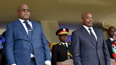 Félix Tshisekdi à gauche, Joseph Kabila à droite, lors de la cérémonie d'investiture le 24 janvier 2020 à Kinshasa (image d'illustration).