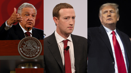 Le président mexicain Lopez Obrador, le patron de Facebook Mark Zuckerberg et les président sortant des Etats-Unis, Donald Trump.