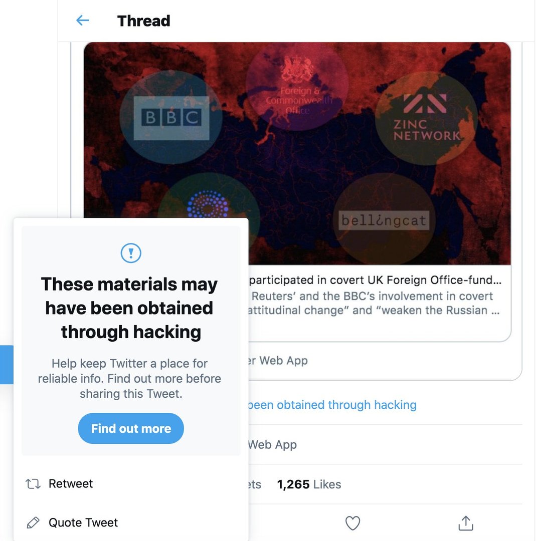 «Possiblement obtenu par hacking» : Twitter affuble d'un «avertissement» une enquête de The Grayzone