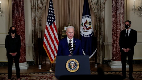 Le Président américain, Joe Biden, s'exprime sur la politique étrangère des Etats-Unis le 4 février 2021 au Département d'Etat situé Washington.