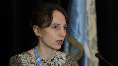 La Biélorusse Alena Douhan, rapporteur spécial de l'ONU sur l'impact négatif des mesures coercitives unilatérales sur les droits de l'Homme, lors d'une conférence de presse à Caracas, le 12 février 2021.