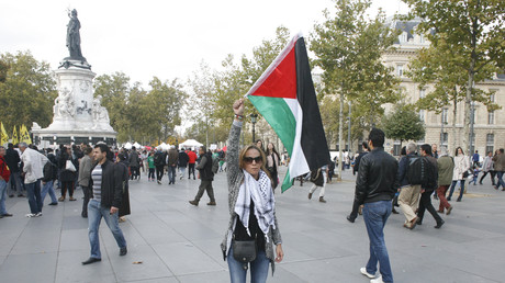 Une manifestante pro-Palestine place de la République, à Paris, le 10 octobre 2015 (image d'illustration)