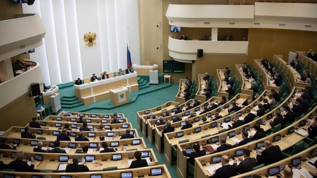 Le Conseil de la Fédération russe à Moscou, photographiée lors d'une session plénière le 17 avril 2020 (image d'illustration).