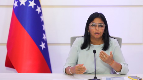 La vice-présidente du Venezuela, Delcy Rodriguez, lors d'une conférence de presse à Caracas (Venezuela), le 7 avril 2021.