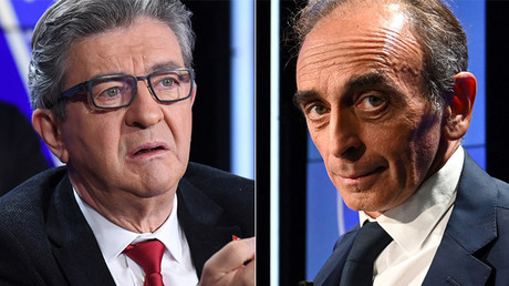 Le leader de la France insoumise Jean-Luc Mélenchon et l'éditorialiste et écrivain ErIc Zemmour, lors de leur débat sur BFM TV le soir du 23 septembre 2021.