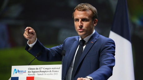 Emmanuel Macron s'exprime lors du Congrès national des pompiers, le 16 octobre 2021 (image d'illustration).