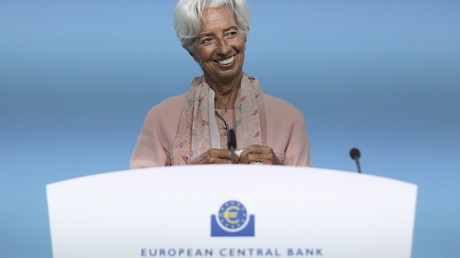 La présidente de la Banque centrale européenne (BCE), Christine Lagarde, en conférence de presse à l'issue d'une réunion du conseil des gouverneurs de la BCE à Francfort-sur-le-Main, dans l'ouest de l'Allemagne, le 9 septembre 2021 (illustration).
