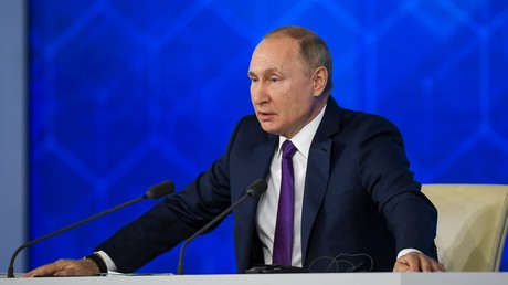 Le dirigeant russe Vladimir Poutine lors de la conférence de presse présidentielle du 23 décembre 2021.