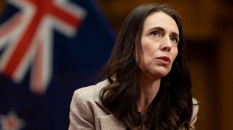 Jacinda Ardern lors d'un entretien télévisé à Wellington (Nouvelle-Zélande) le 11 avril 2021