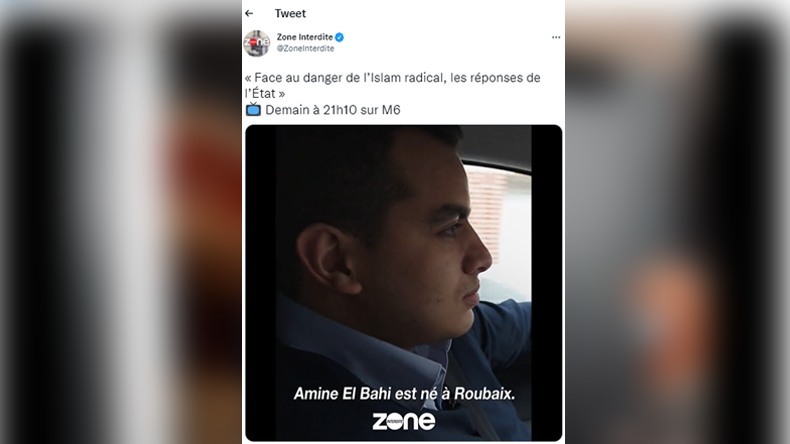 Capture d'écran d'un tweet de l'émission Zone interdite montrant un extrait du témoignage d'Amine Elbahi (image d'illustration).