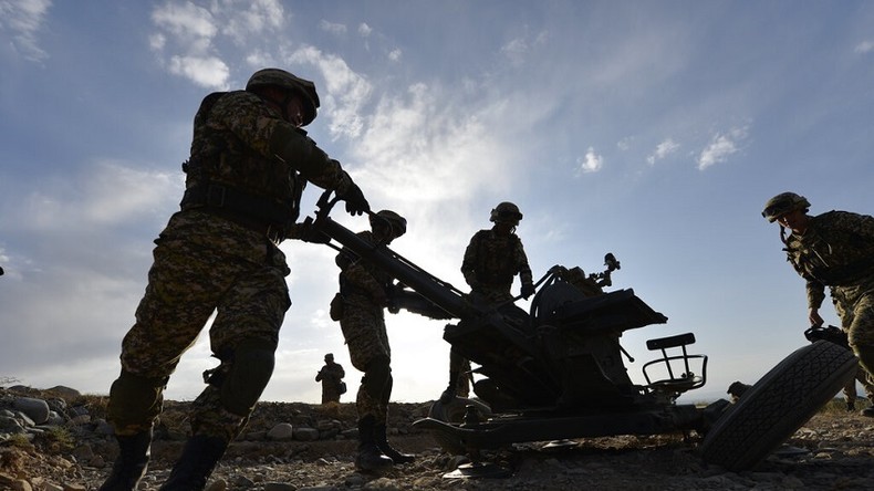 Des soldats kirghiz lors d'un exercice, en septembre 2021