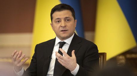 Le président ukrainien le 28 janvier 2022 lors d'une conférence de presse