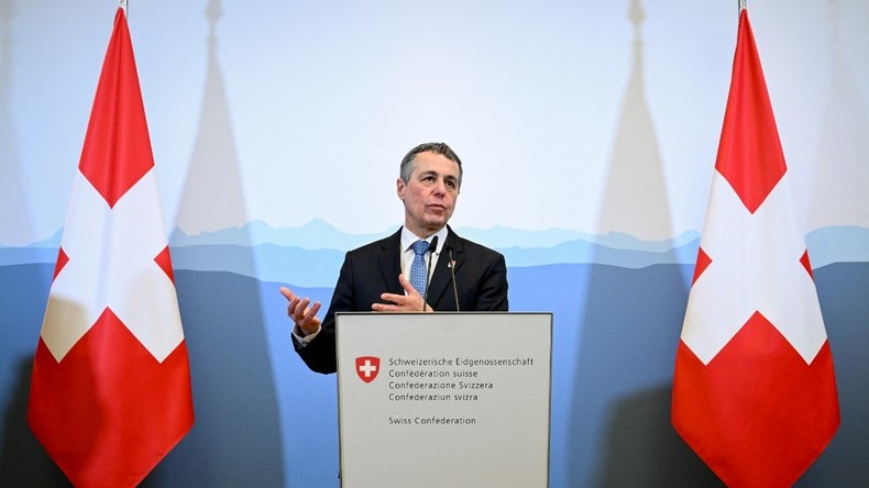 Le président de la confédération suisse Ignazio Cassis lors d'une conférence de presse à Genève le 21 janvier 2022