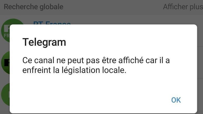 La page de RT France sur Telegram largement inaccessible sur le territoire français