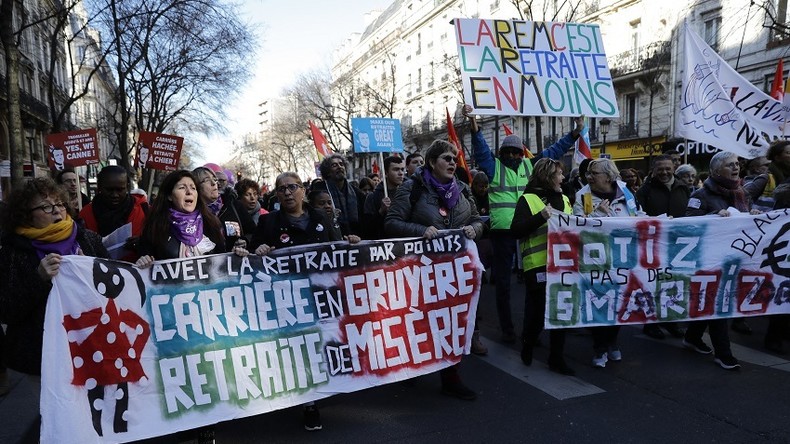 Une manifestation contre la réforme des retraites en février 2020