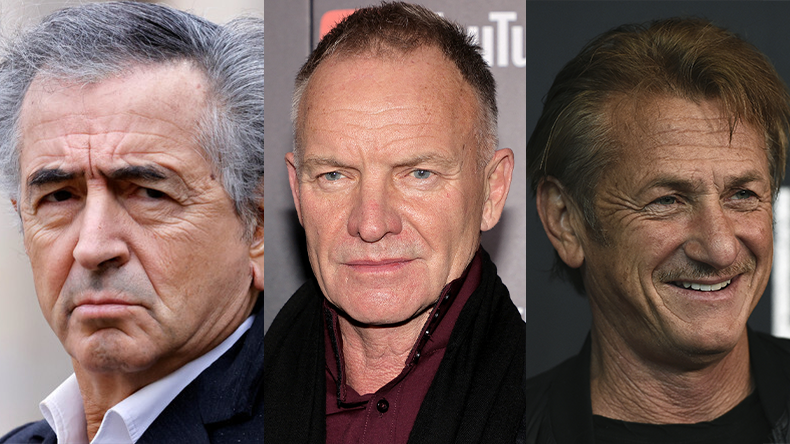 Montage composé de photos de Bernard-Henri Lévy, de Sting et de Sean Penn