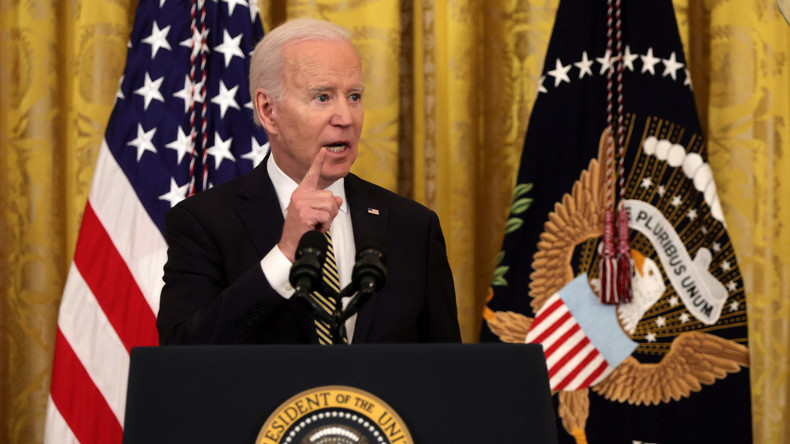 Joe Biden, lors d'une conférence de presse à la Maison blanche le 16 mars 2022.