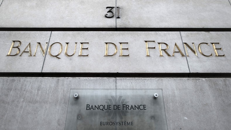 Une photo prise le 18 mai 2016 montre l'enseigne de la Banque de France sur son bâtiment à Paris.