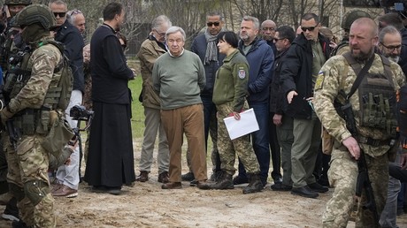 Antonio Guterres à Boutcha, en Ukraine le 28 avril.