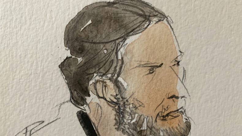 Croquis de salle d'audience montrant Salah Abdeslam le 8 septembre 2021 à Paris (image d'illustration).