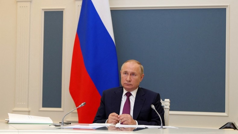Vladimir Poutine lors de sa participation au G20 2021 par visioconférence depuis Moscou (image d'illustration).