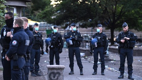 Des gendarmes mobiles anti-émeute aux abords du square de Forceval pendant une opération de démantèlement, le 5 octobre 2022 (image d'illustration).