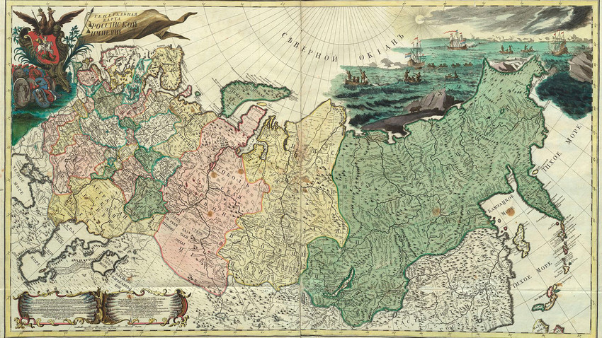 La mapa del Imperio Ruso del primer Atlas oficial (1745)