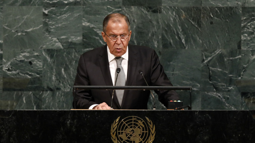 Menteri Luar Negeri Rusia Sergey Lavrov saat berpidato dalam Sidang Majelis Umum PBB ke-72
