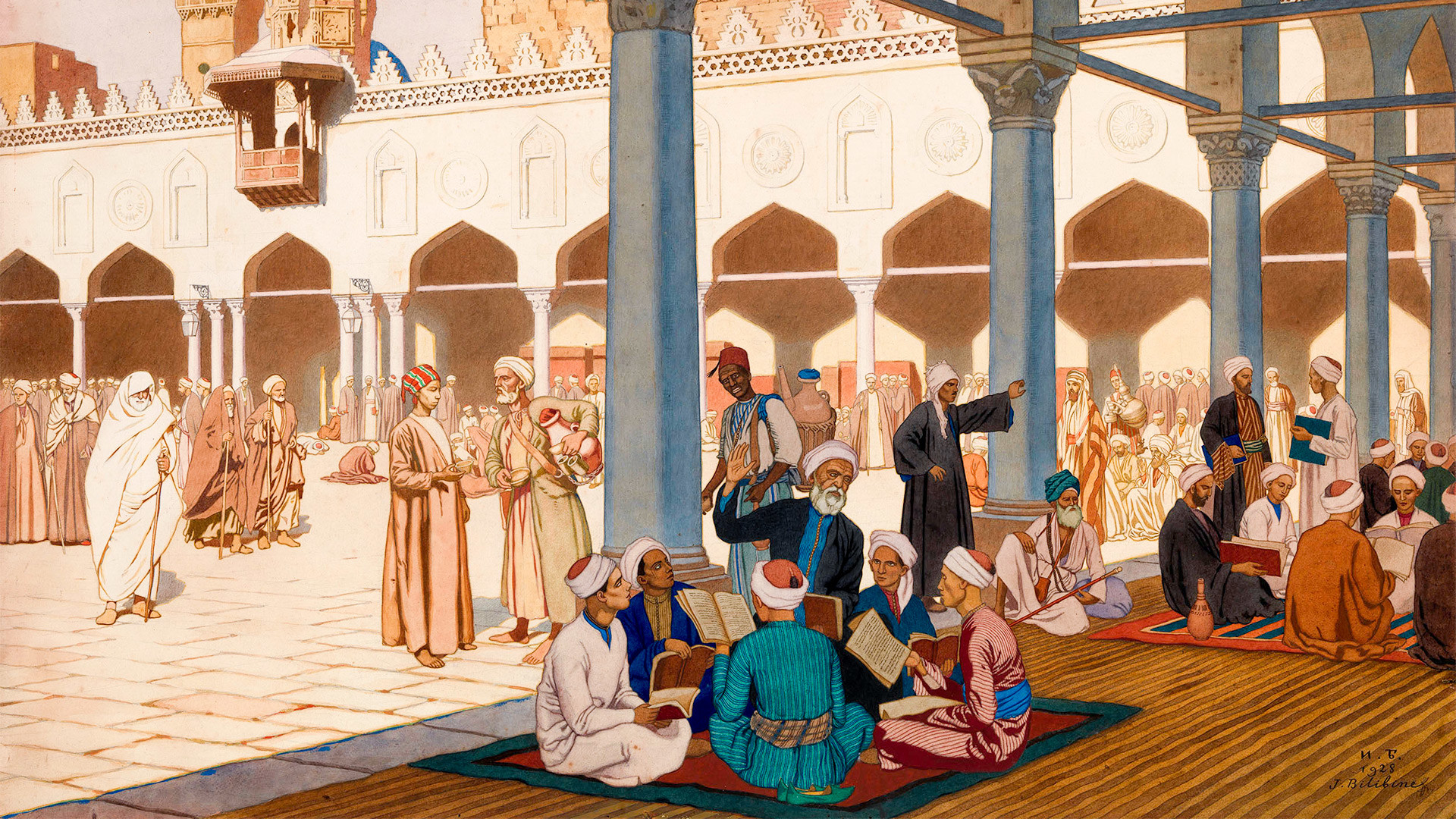 Une peinture de Bilibine dans la cour intérieure de la mosquée Al-Azar et l'Université du Caire.