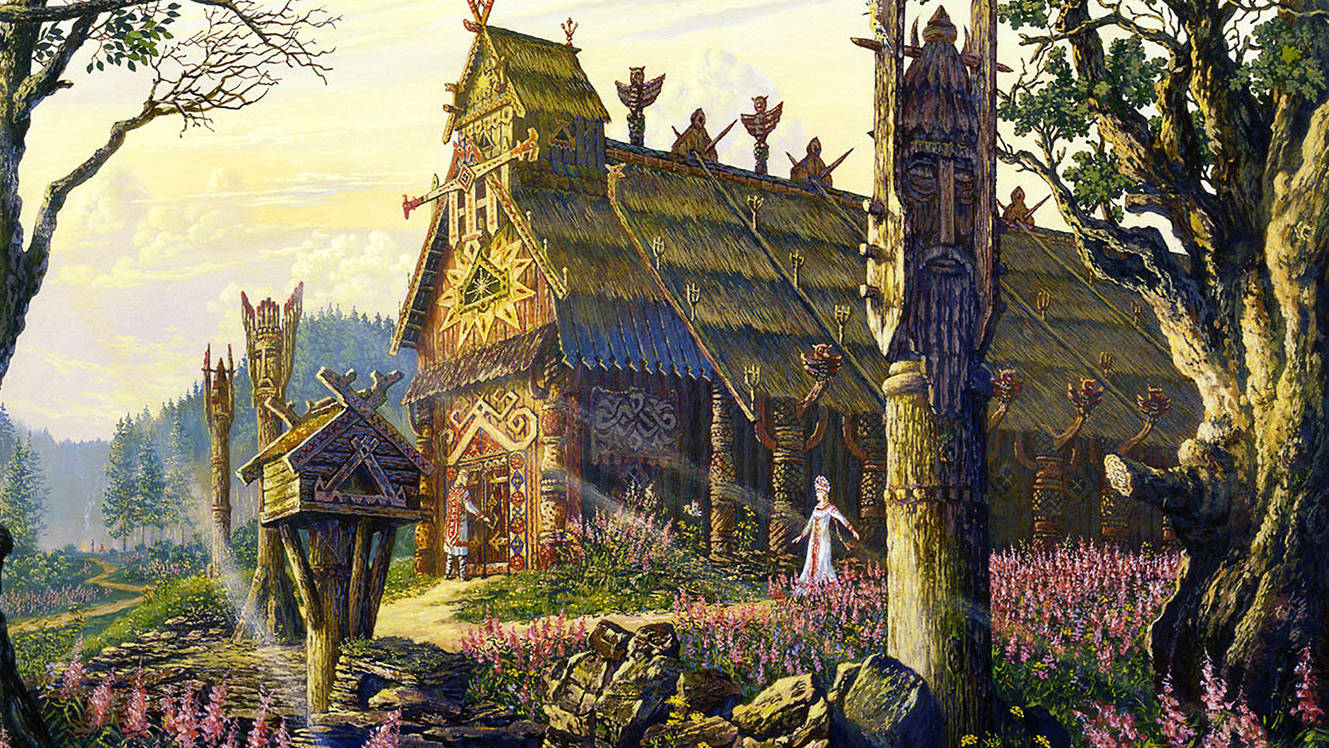  The Temple of a Slavic god. Painting in oil by V.Ivanov