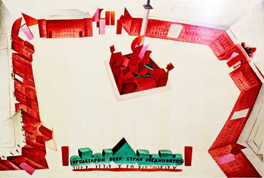 Skica dekoracije Dvornega trga avantgardnega slikarja Natana Altmana (1899-1970).