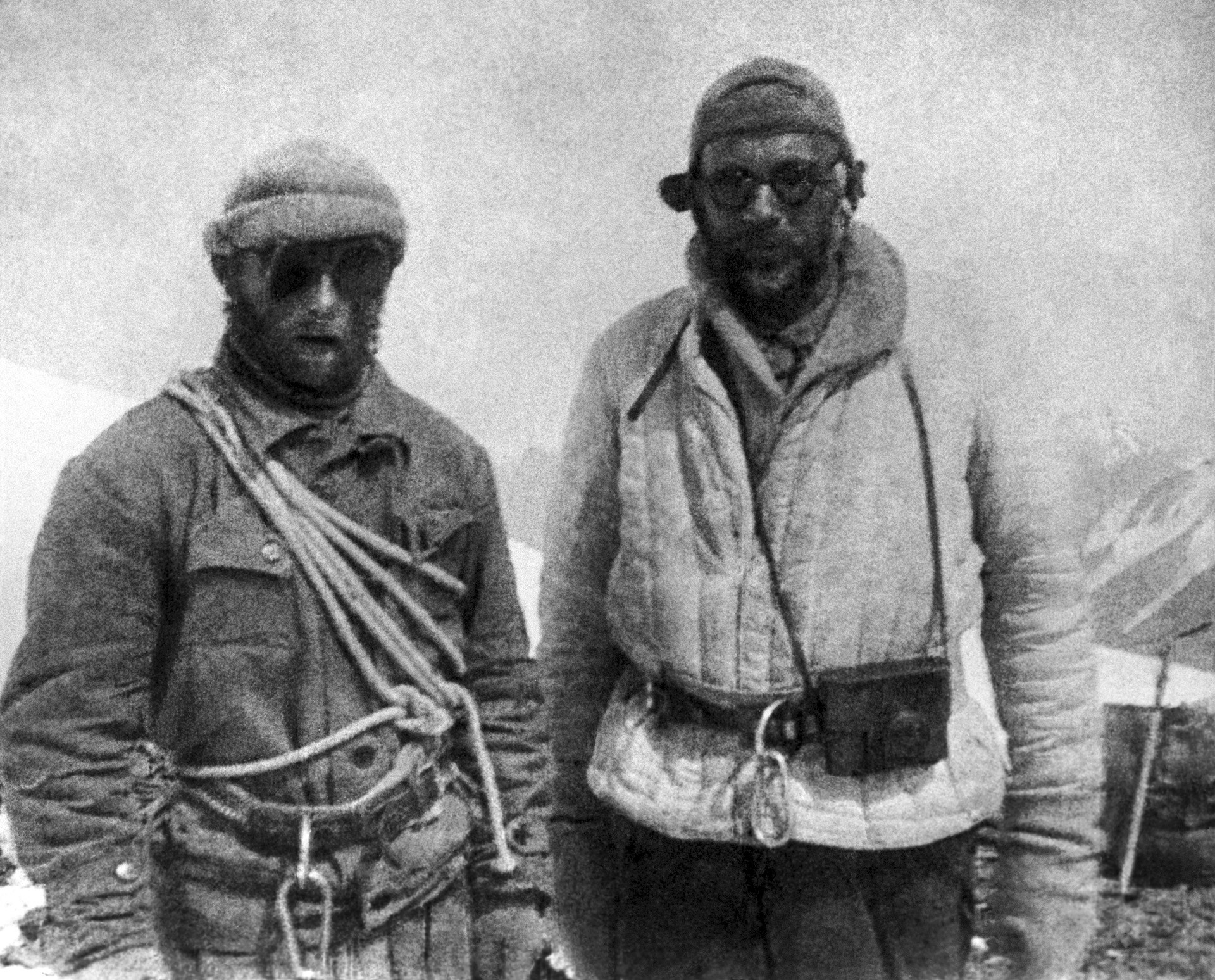 Eugene Abalakov (left) and Nikolay Gorbunov (right), members of the Squad No. 29 which began a journey to climb Stalin Peak in August 1933.