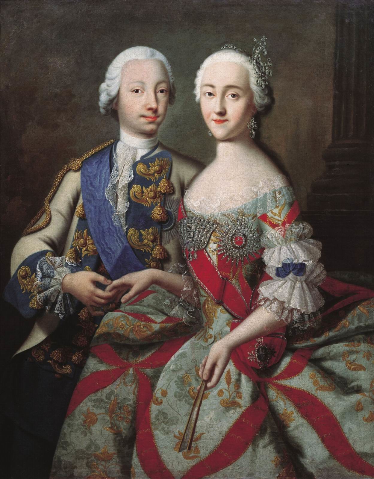 Catalina II con su marido Pedro III, obra de Georg Christoph Grooth (c. 1745).