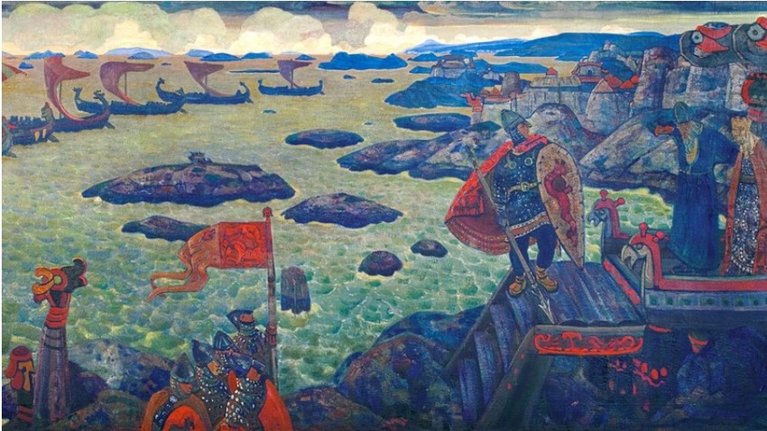 Pripravljeni na vojaški pohod (Varjaško morje), Nicholas Roerich.