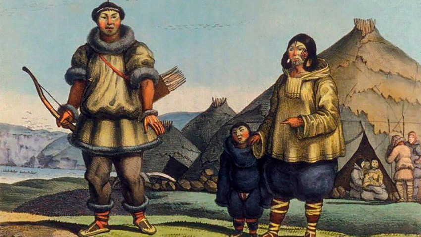 Породица Чукчи, Луј Хорис (1816). Припадници овог народа били су опасни ратници. Чак ни Руска империја није могла да их победи.