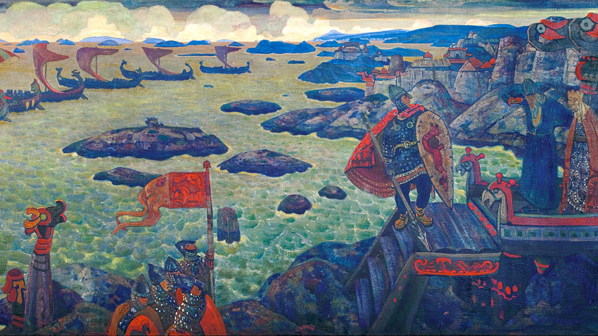 『出動（ヴァリャーグ海）』。1910年、ニコライ・リョーリフ画