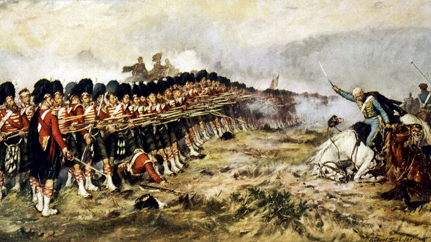 The 'Thin Red Line' of the 93rd Highlanders repel the Russian cavalry, Oct. 25, 1854.
