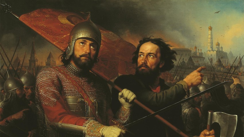 Michail I. Skotti: Dmitrij Poscharskij (links) mit Kusma Minin (1850)