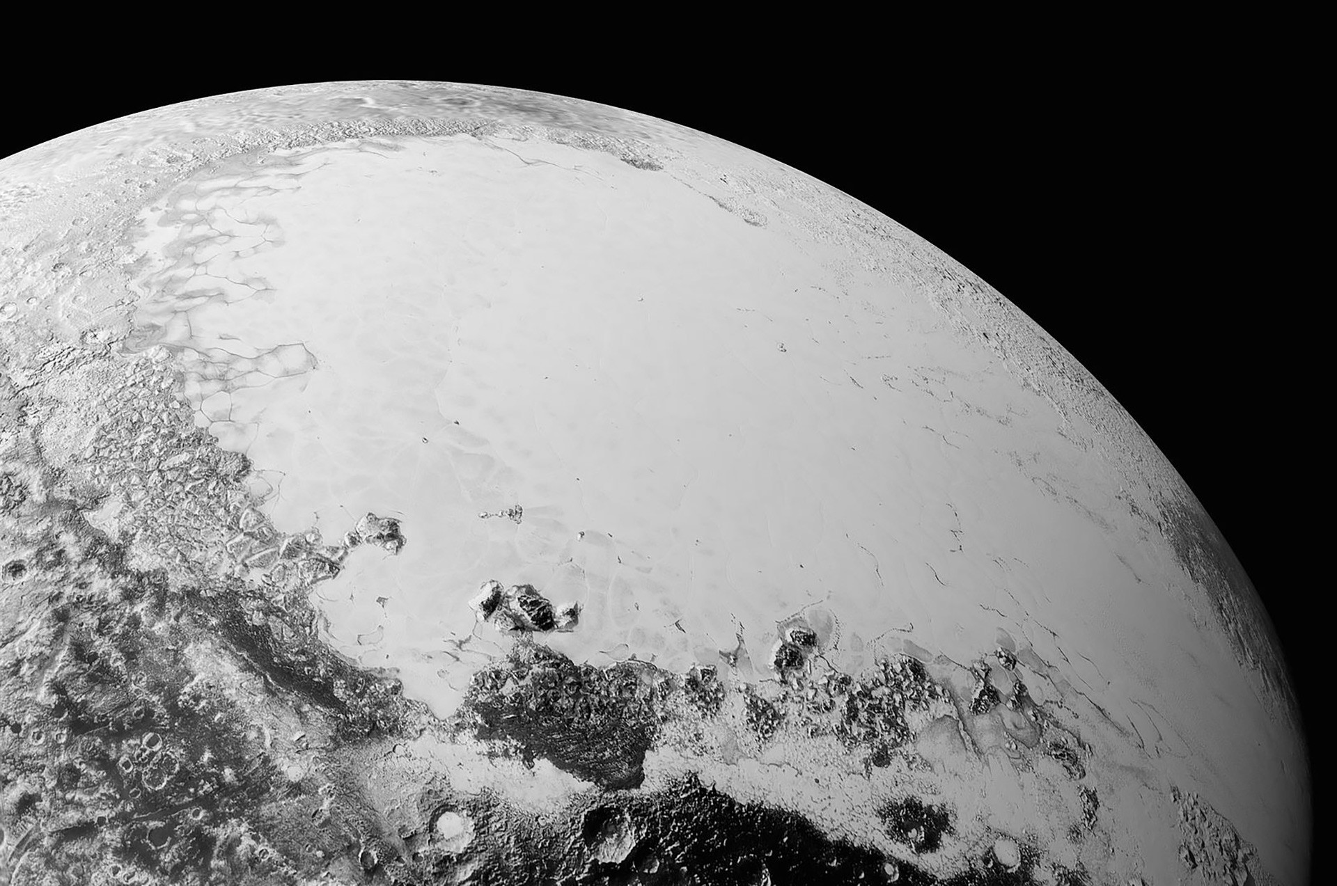 Sputnik Planitia, una cuenca cubierta de hielo en Plutón.