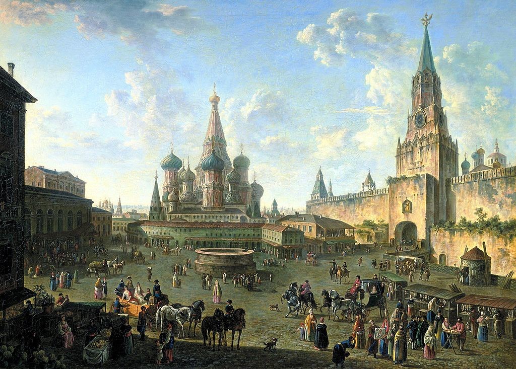 Rdeči trg s katedralo Vasilija blaženega in Kremljem / slika: Fjodor Aleksejev (1801)