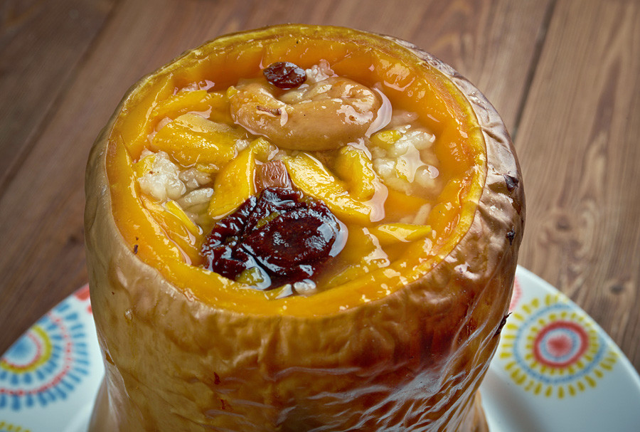 This stuffed pumpkin is traditionally served in Armenia between New Year and Christmas (that Armenians celebrate on Jan. 6).