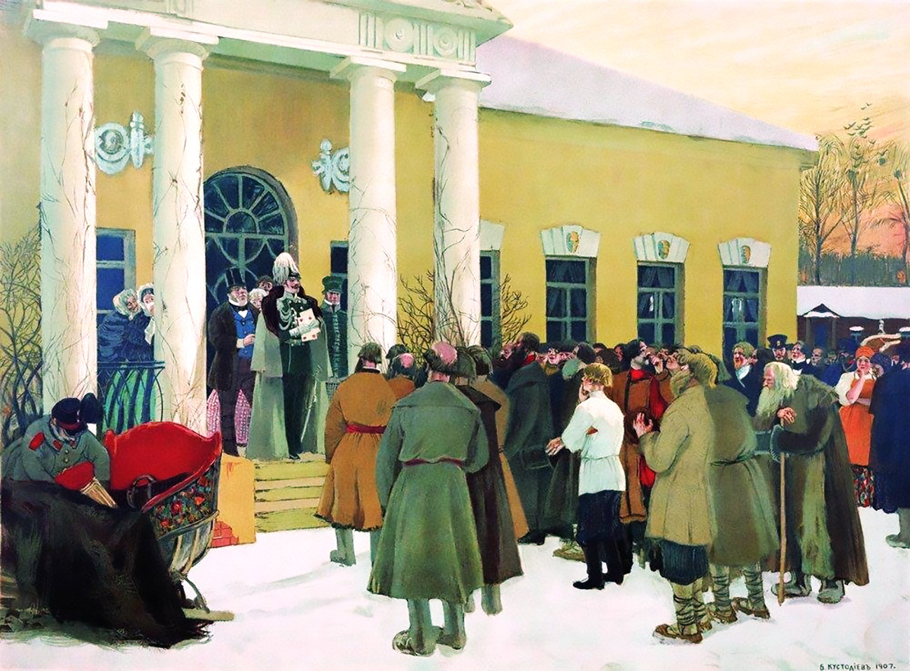 Verlesung des Manifests zur Befreiung der Bauern von Boris Kustodijew, 1907