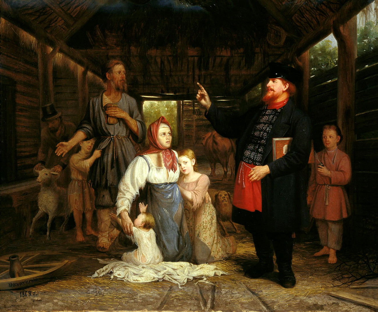 Eintreiben der Schulden in einem Bauerndorf von Alexander Krasnoselsky, 1869