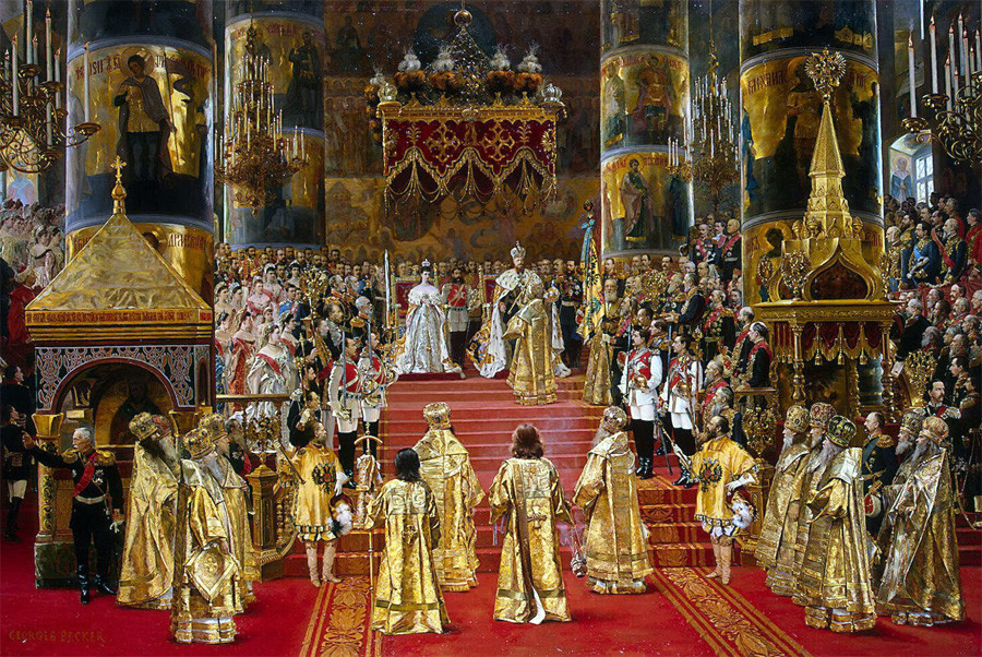 The coronation of Emperor Alexander III and Empress Maria Feodorovna (1888).
