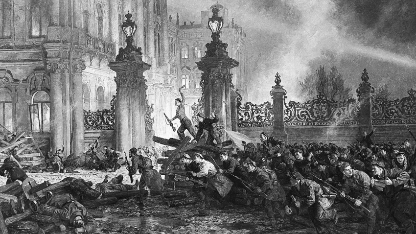 The storming of the Winter Palace, 1917.