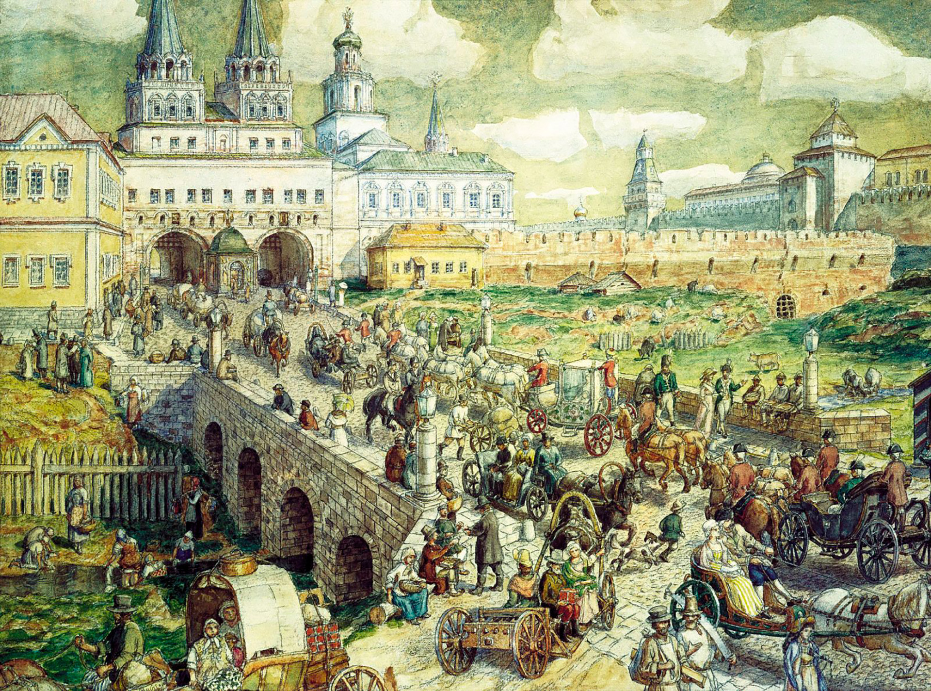 Puente Voskesenski en Moscú, siglo XVIII.