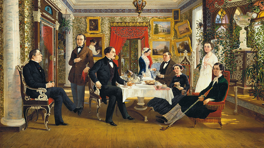 "At the Tea Table", Alexey Voloskov, 1851
