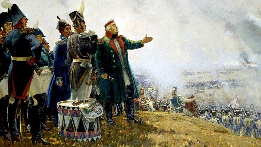 Sergej Gerasimov in Kutuzov v borodinski bitki, olje in platno, Panoramski muzej Borodino v Moskvi