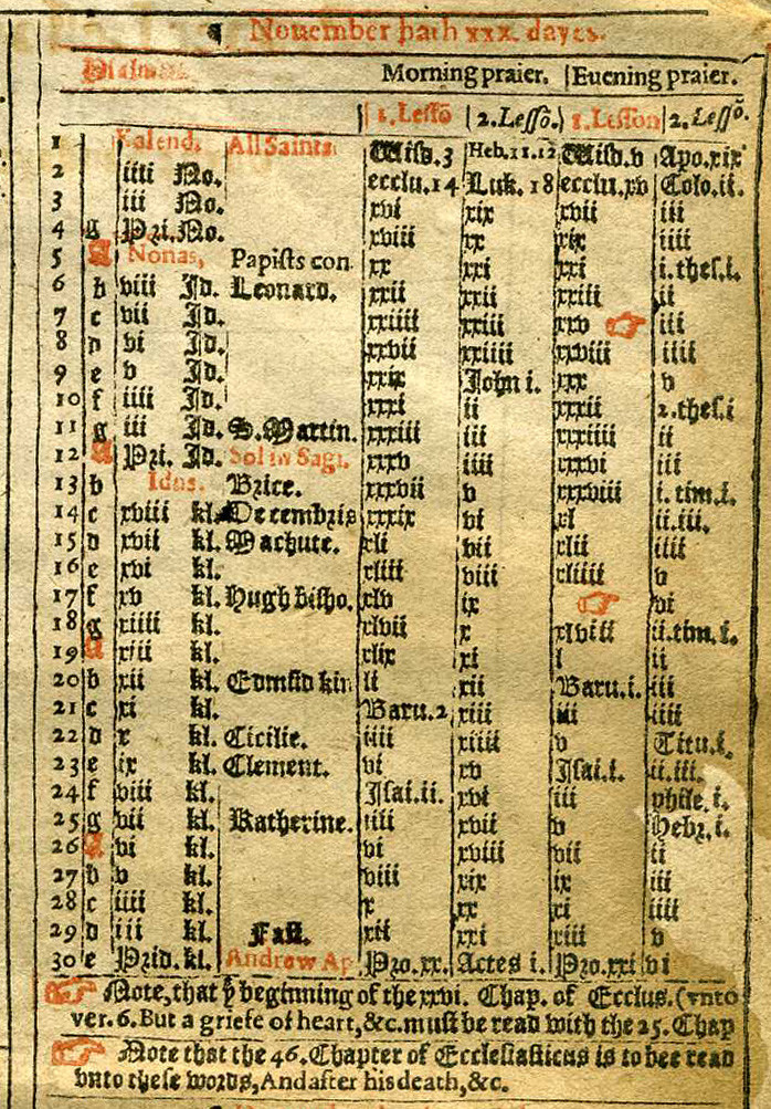 Alter russischer Kalender mit Gebetsplan für November 1614