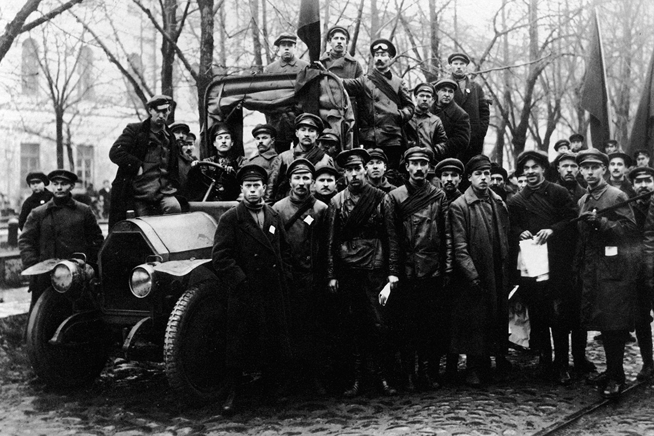 A group of Red Army men. Petrograd, 1917